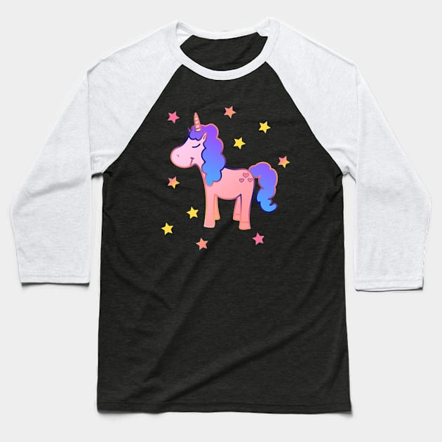 Kawaii Cute Unicorn Stars Baseball T-Shirt by MOP tees